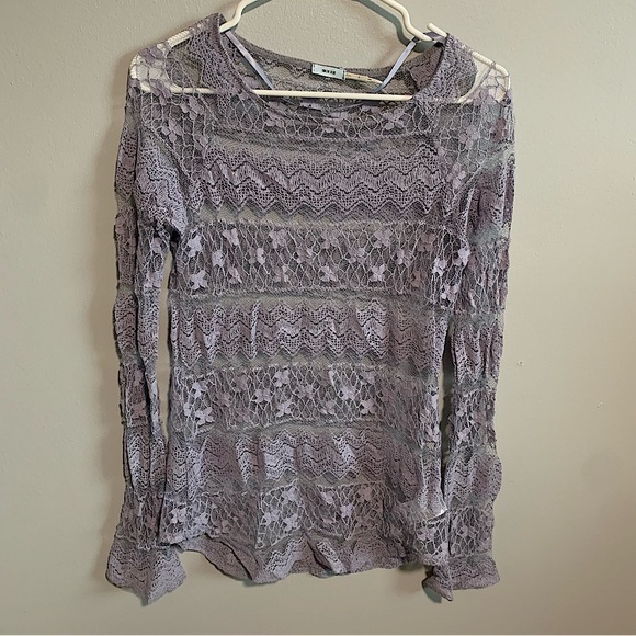 Urban Outfitters Kimchi Blue Lavender Lace Long Sleeve Top-Lg